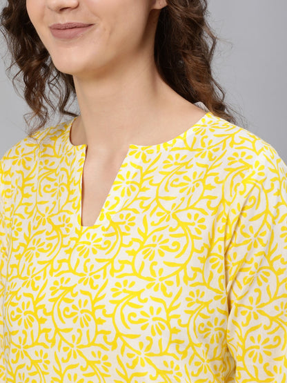 Women Yellow Printed Night Suit