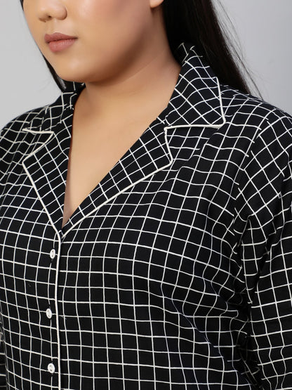 Women Black Checked Night Suit