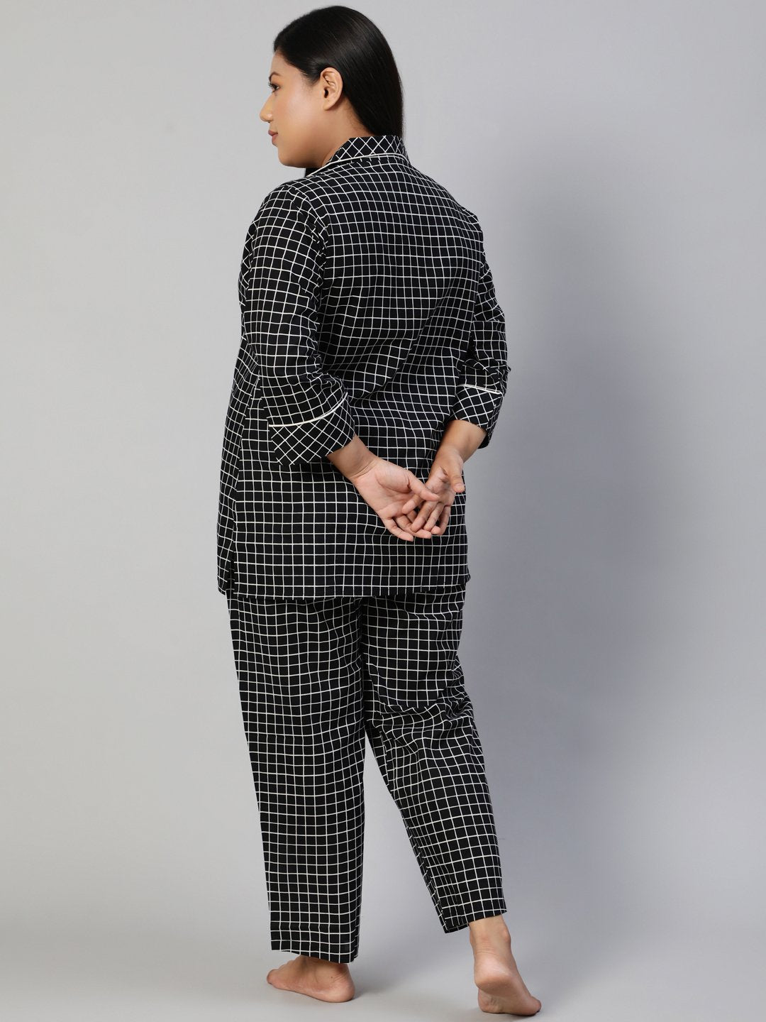 Women Black Checked Night Suit