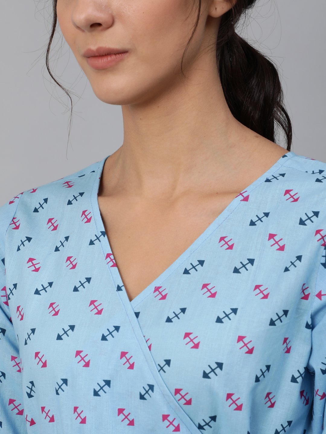 Women Blue Printed Night three Quarter Sleeves