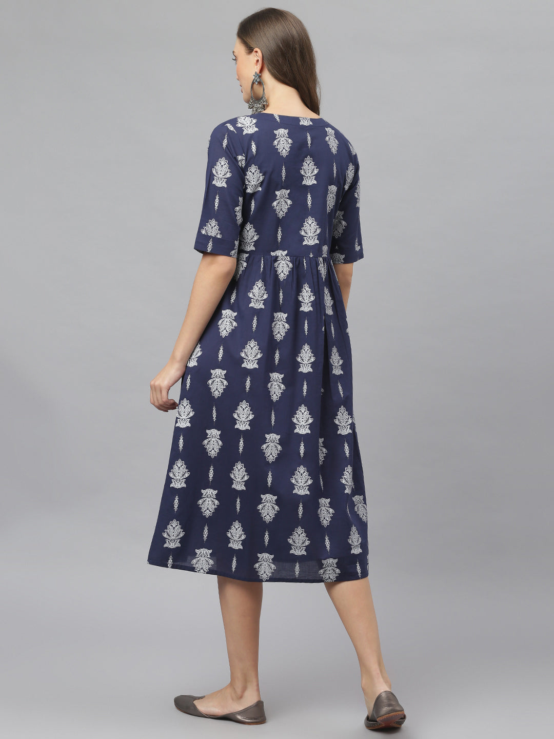 Women's Paisely Print Cotton Midi Flared Dress