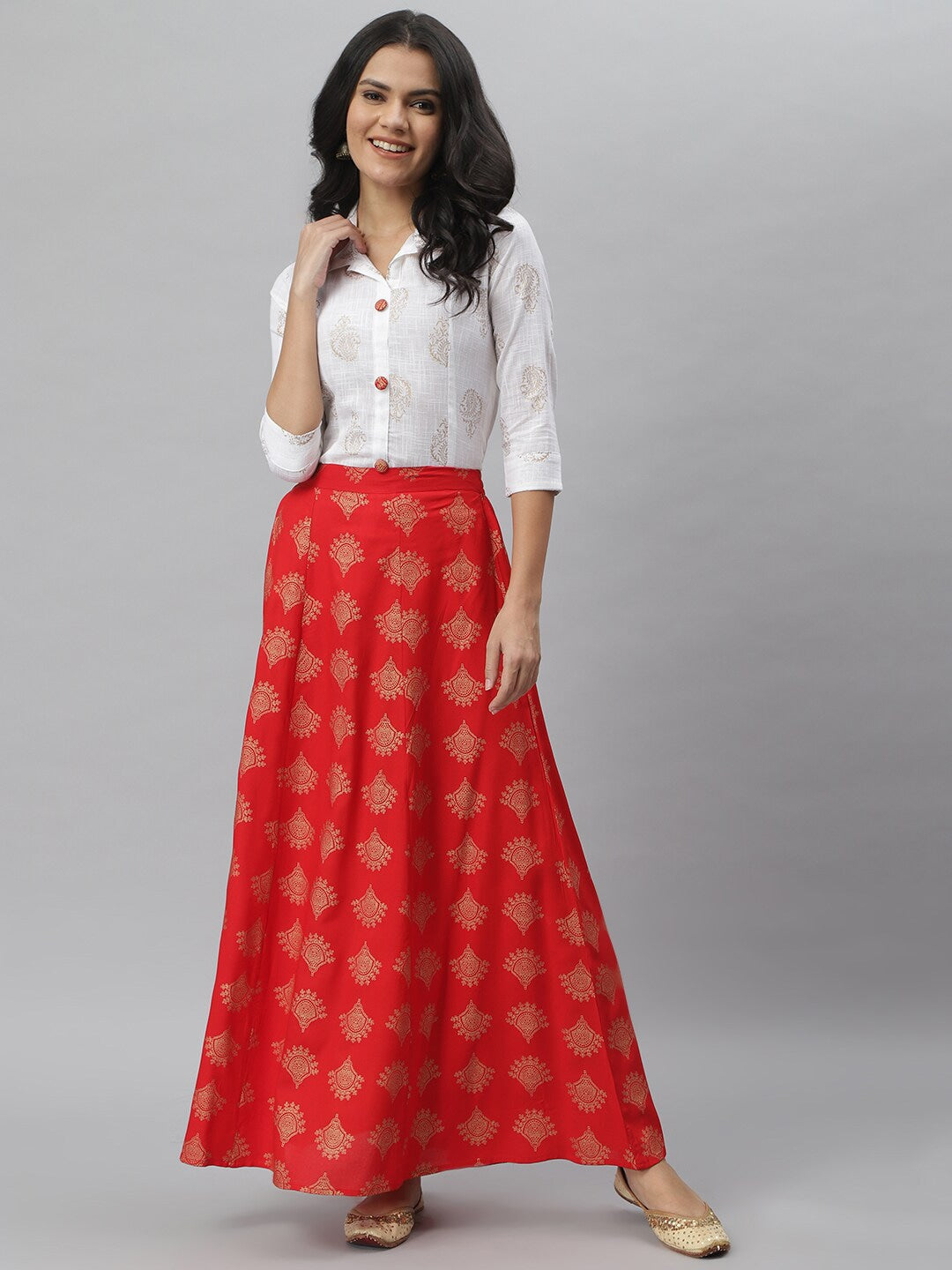 White long skirt and clearance red top