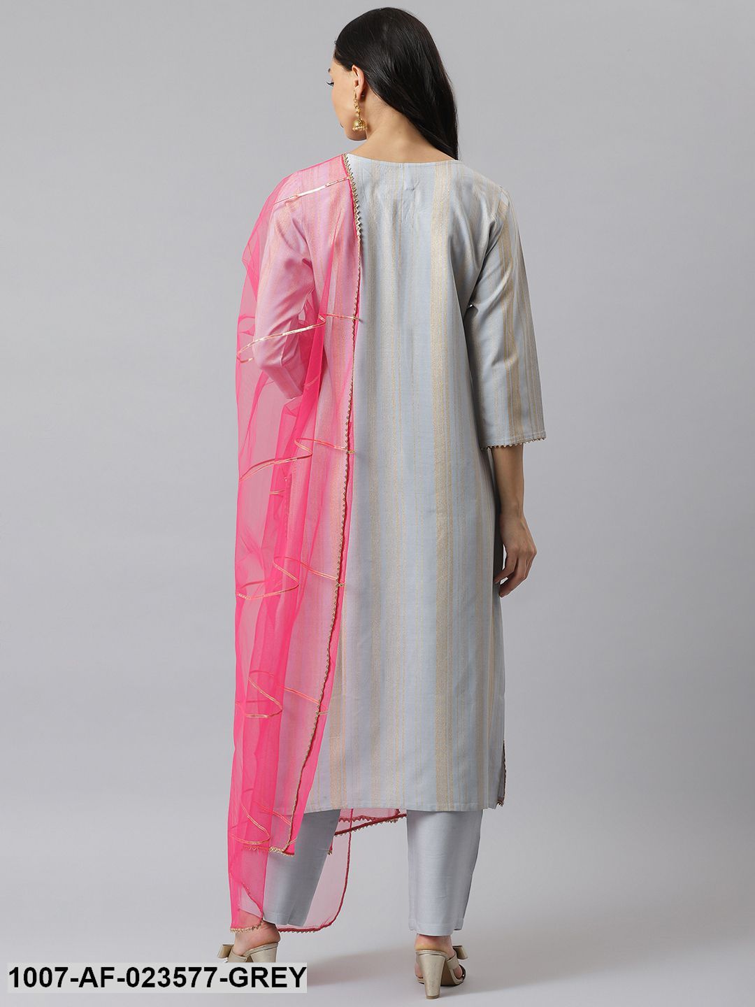 Striped Rayon Straight Kurta Pant Dupatta Set