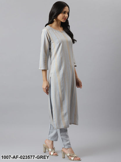 Striped Rayon Straight Kurta Pant Dupatta Set