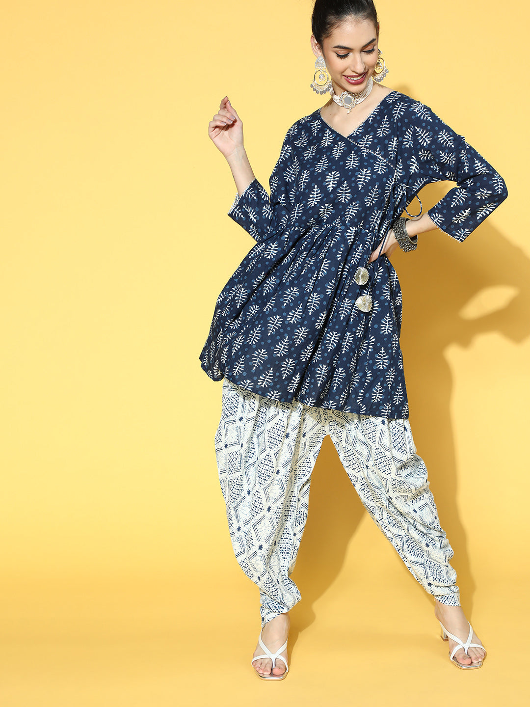 Buy Stylum Pink & Blue Floral Print Kurti Dhoti Pant Set for Women Online @  Tata CLiQ