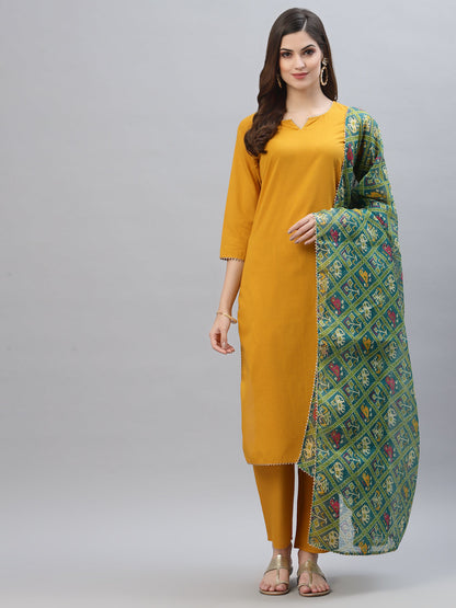 Solid Rayon Straight Kurta Pant Dupatta Set