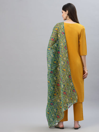 Solid Rayon Straight Kurta Pant Dupatta Set