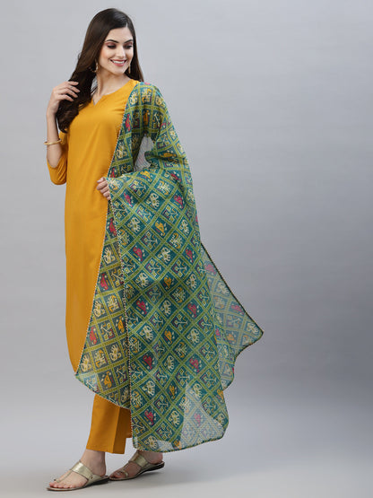 Solid Rayon Straight Kurta Pant Dupatta Set