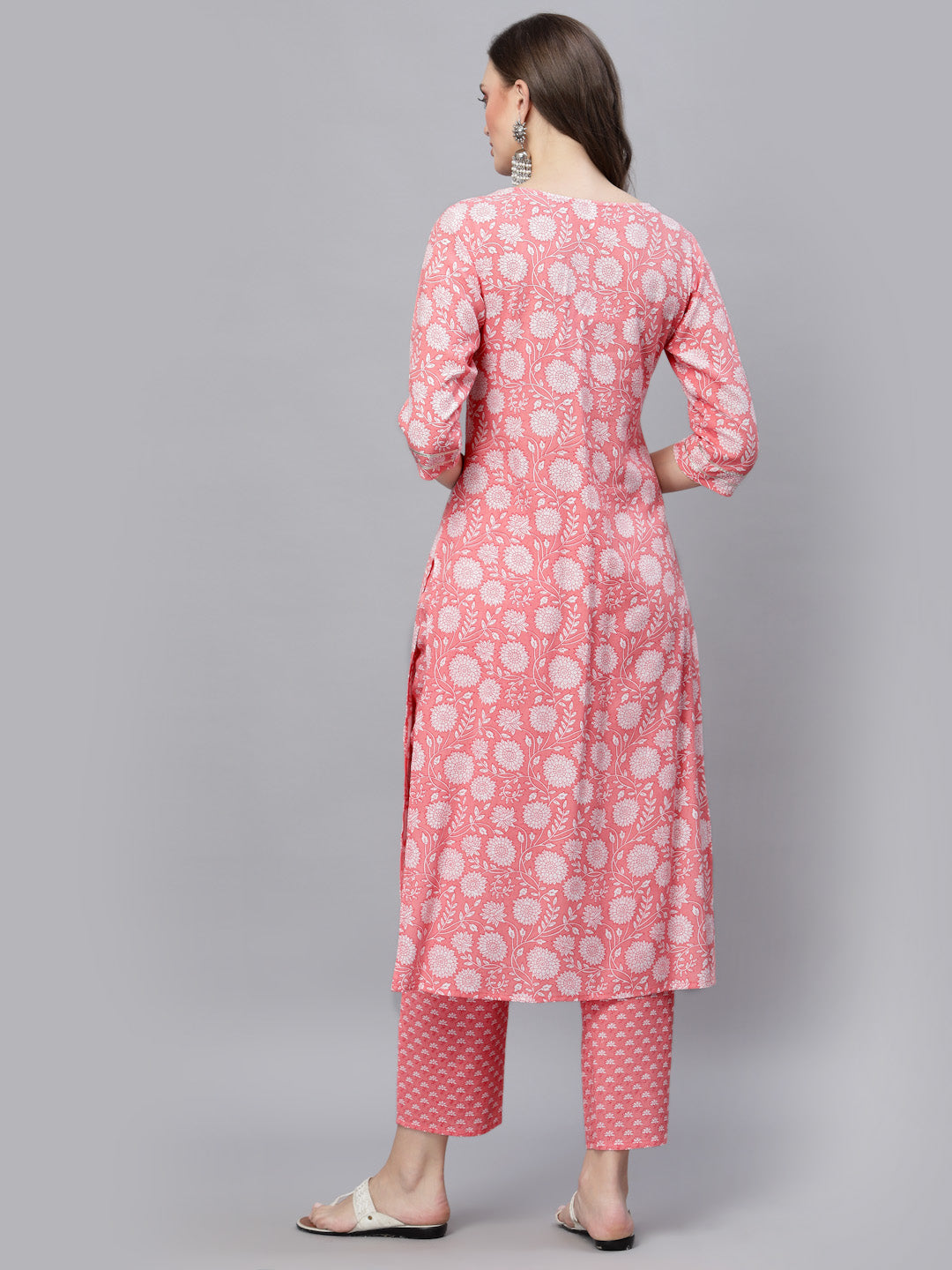 Floral Printed & Embellished Rayon Straight Kurta Pant Set