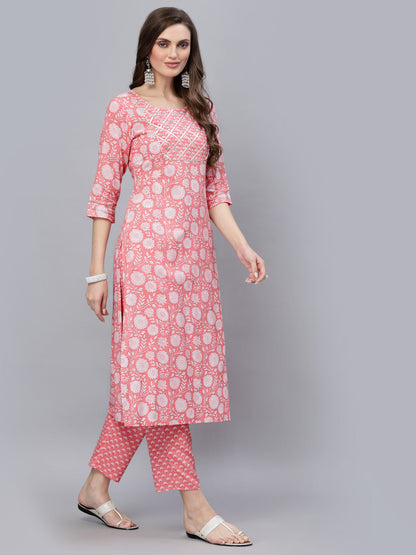 Floral Printed & Embellished Rayon Straight Kurta Pant Set