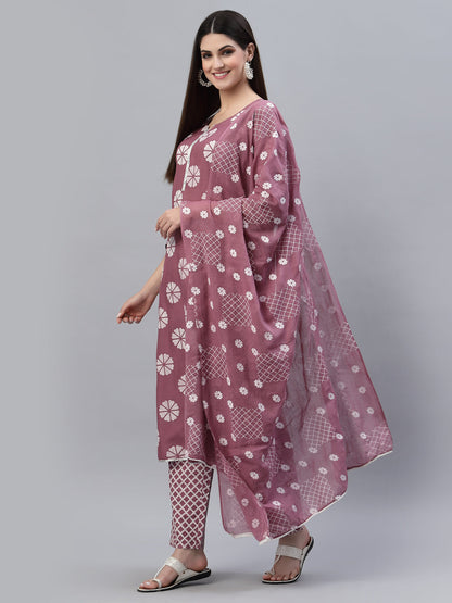 Printed Cotton Straight Kurta Pant Dupatta Set