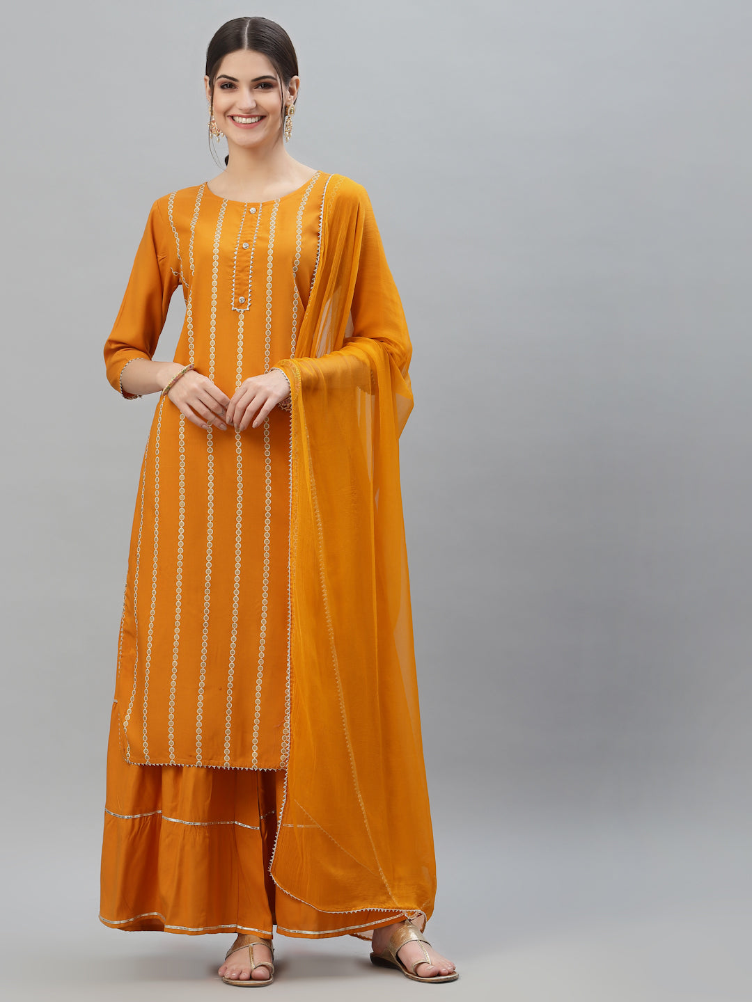 Printed Rayon Straight Kurta Sharara Dupatta Set