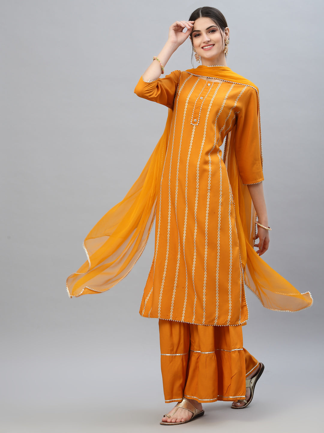 Printed Rayon Straight Kurta Sharara Dupatta Set