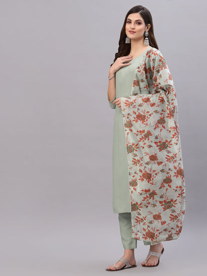 Solid Rayon Straight Kurta Pant Dupatta Set