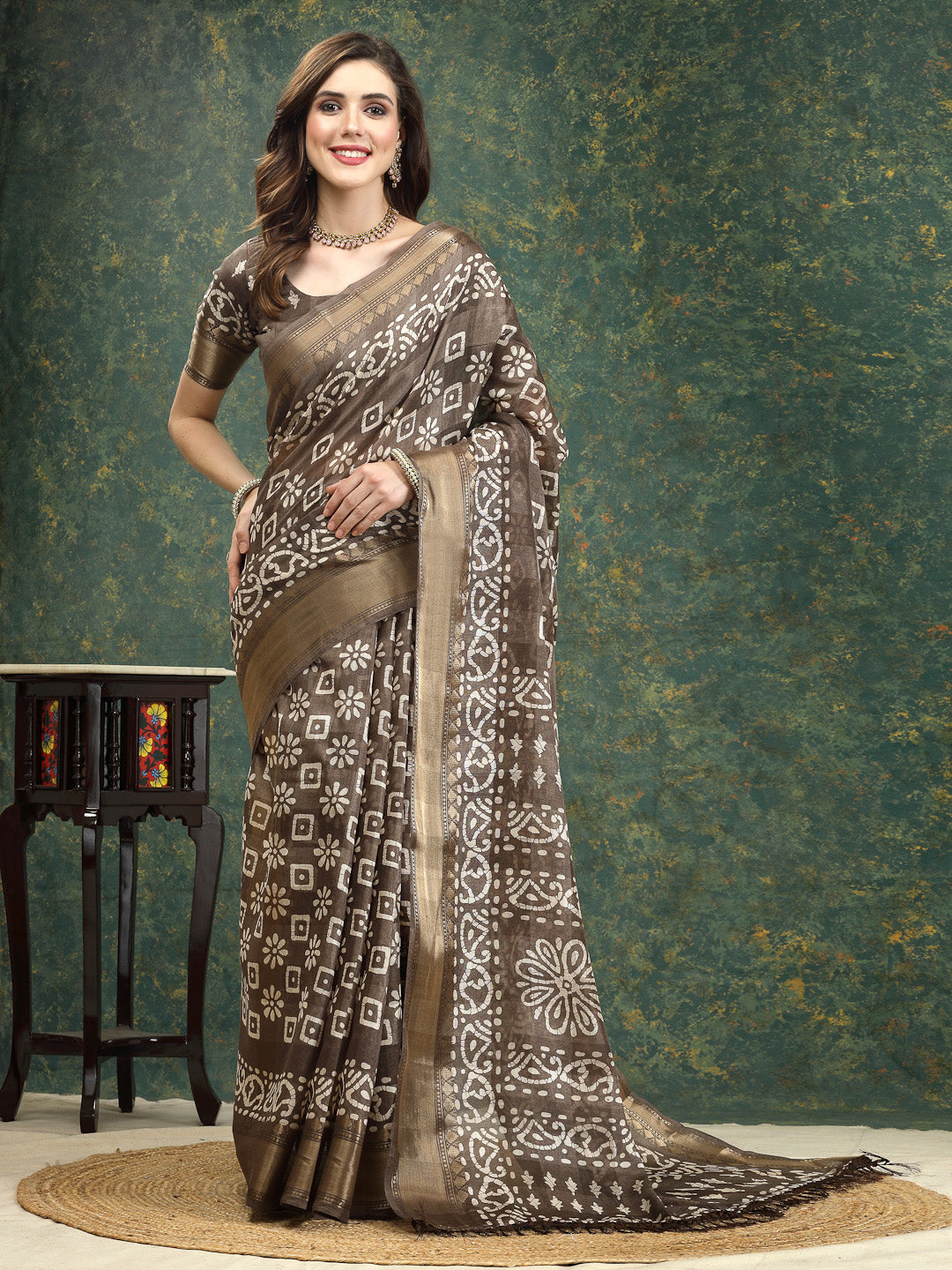 Batik Print Cotton Blend Saree