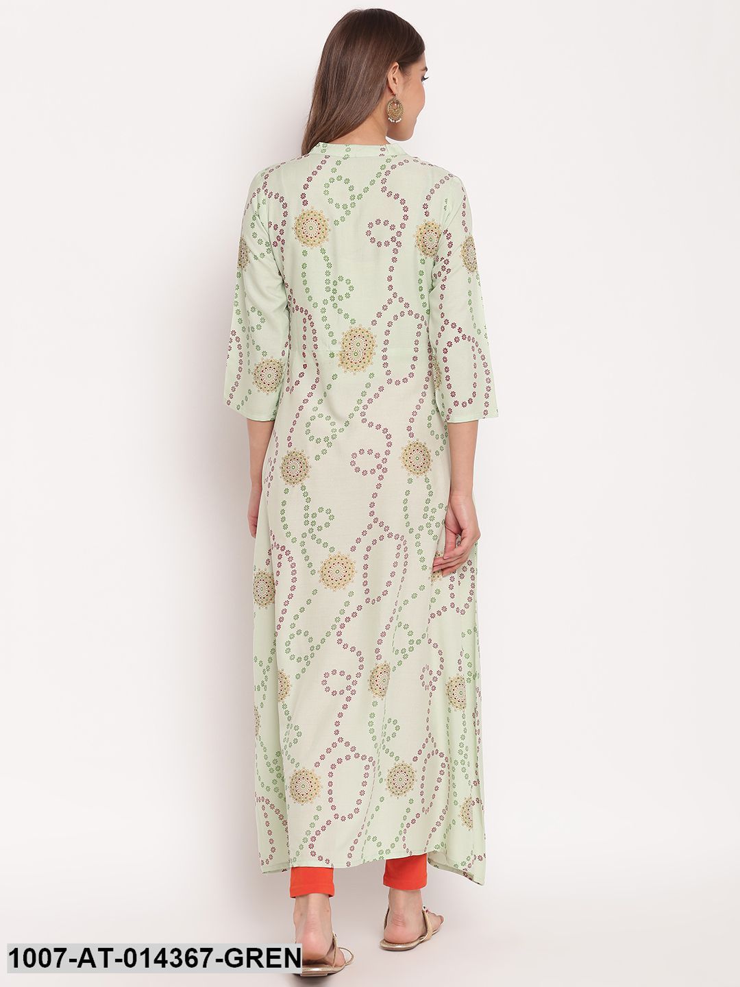 Printed Rayon A-Line Kurta (Pastel Green)