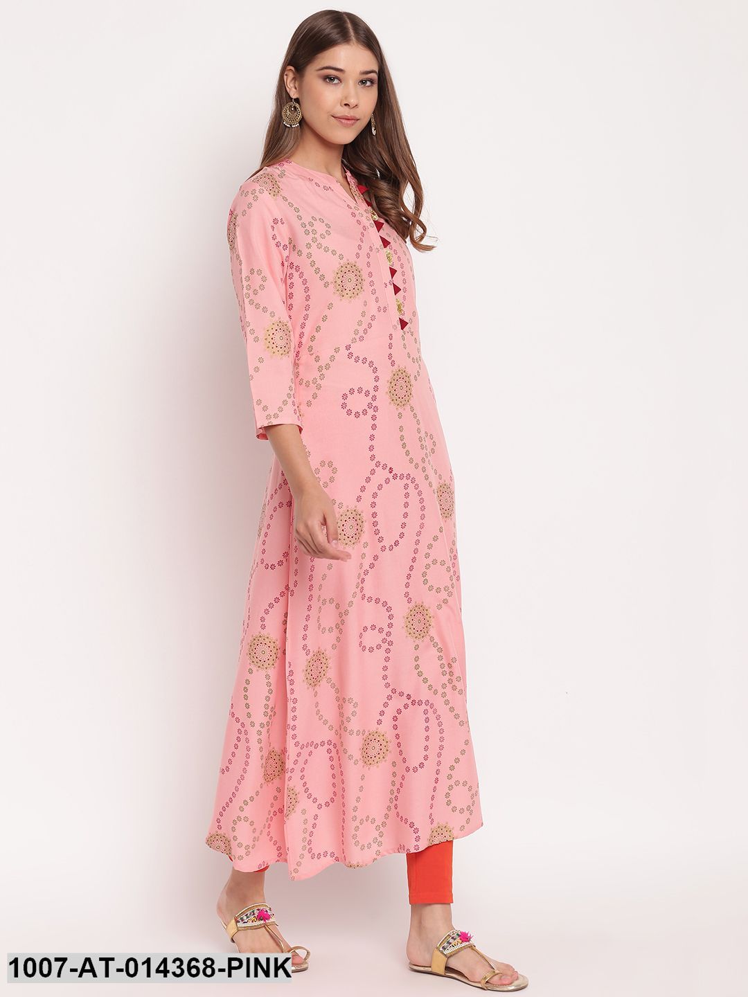 Printed Rayon A-Line Kurta (Pastel Pink)