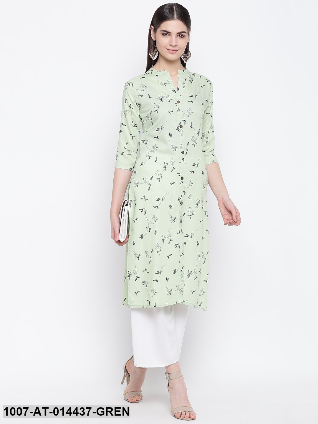 Printed Cotton Straight Kurta (Green)