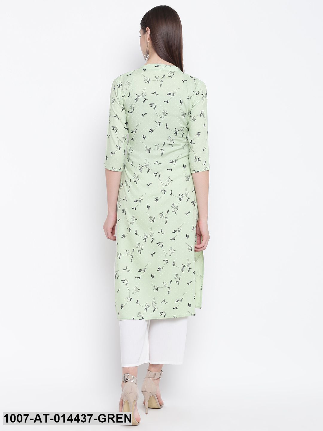 Printed Cotton Straight Kurta (Green)