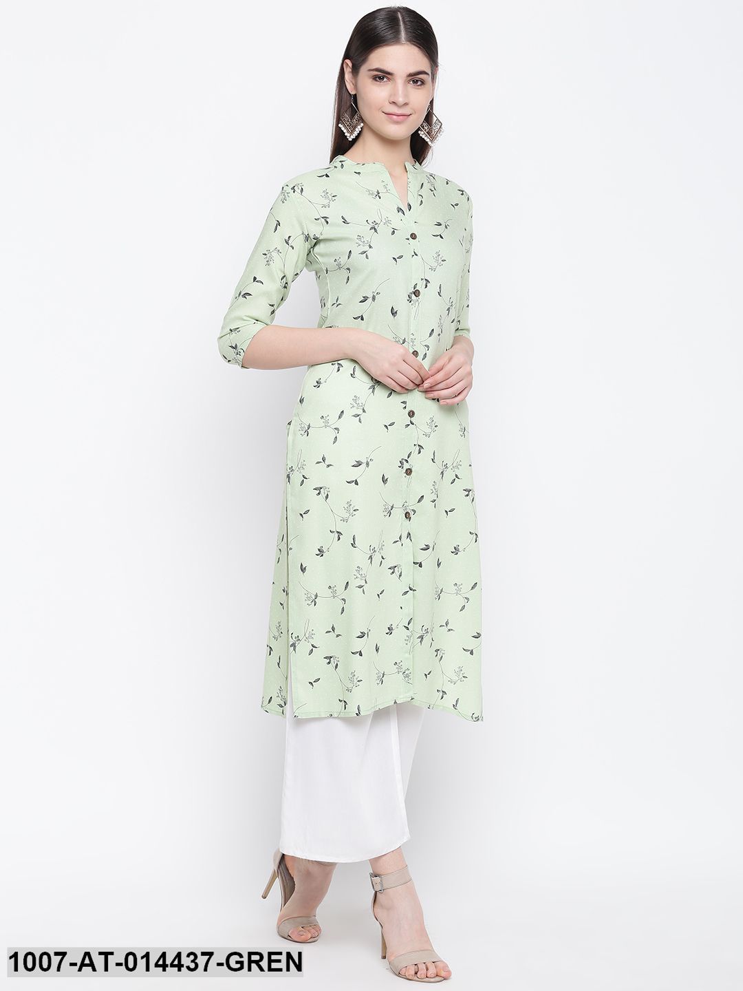 Printed Cotton Straight Kurta (Green)