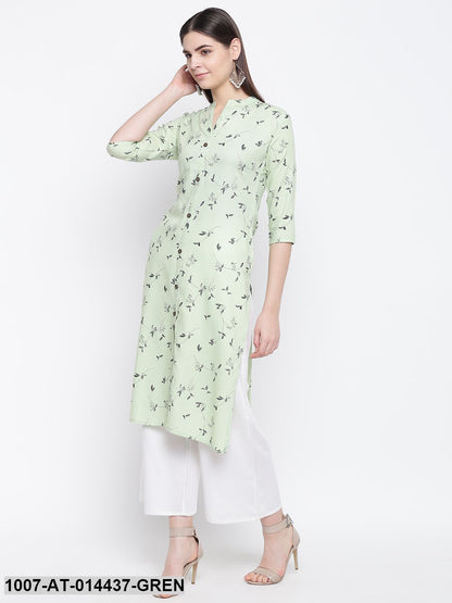 Printed Cotton Straight Kurta (Green)