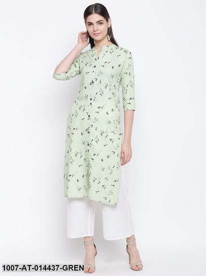 Printed Cotton Straight Kurta (Green)