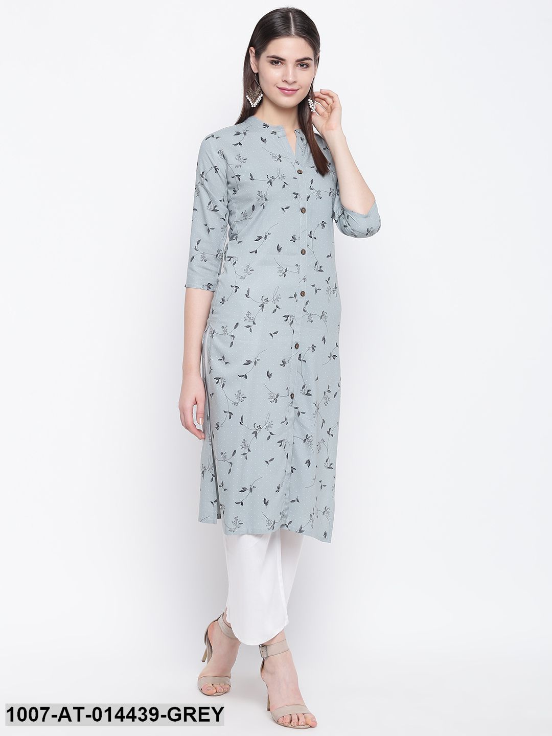 Printed Cotton Straight Kurta (Grey)