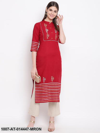 Hand Block Print Cotton Straight Kurta (Maroon)