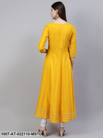 Women's Embellished Rayon Flared Kurta (Mustard)