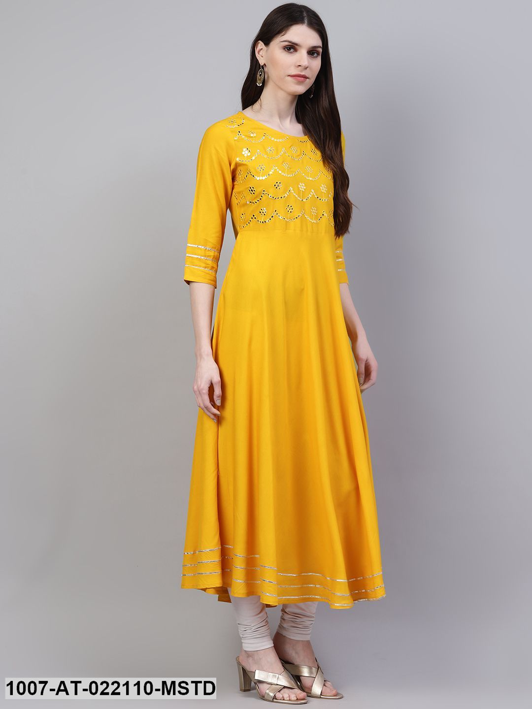 Women's Embellished Rayon Flared Kurta (Mustard)