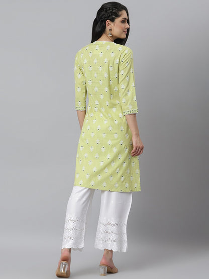 Women's Floral Printed Rayon Straight Kurta