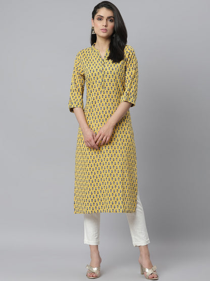 Women's Printed Cotton Slub Straight Kurta