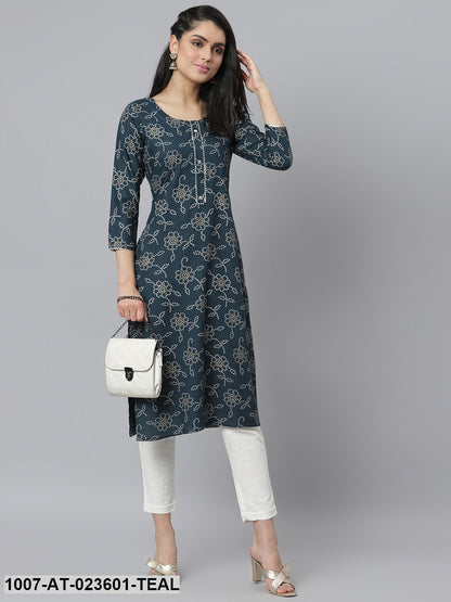 Women's Floral Printed Rayon Straight Kurta