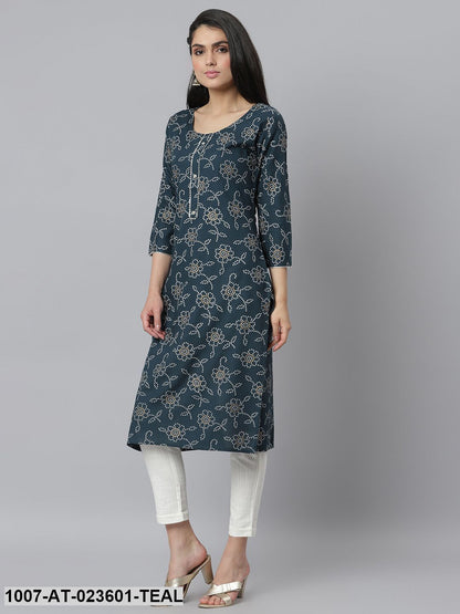 Women's Floral Printed Rayon Straight Kurta