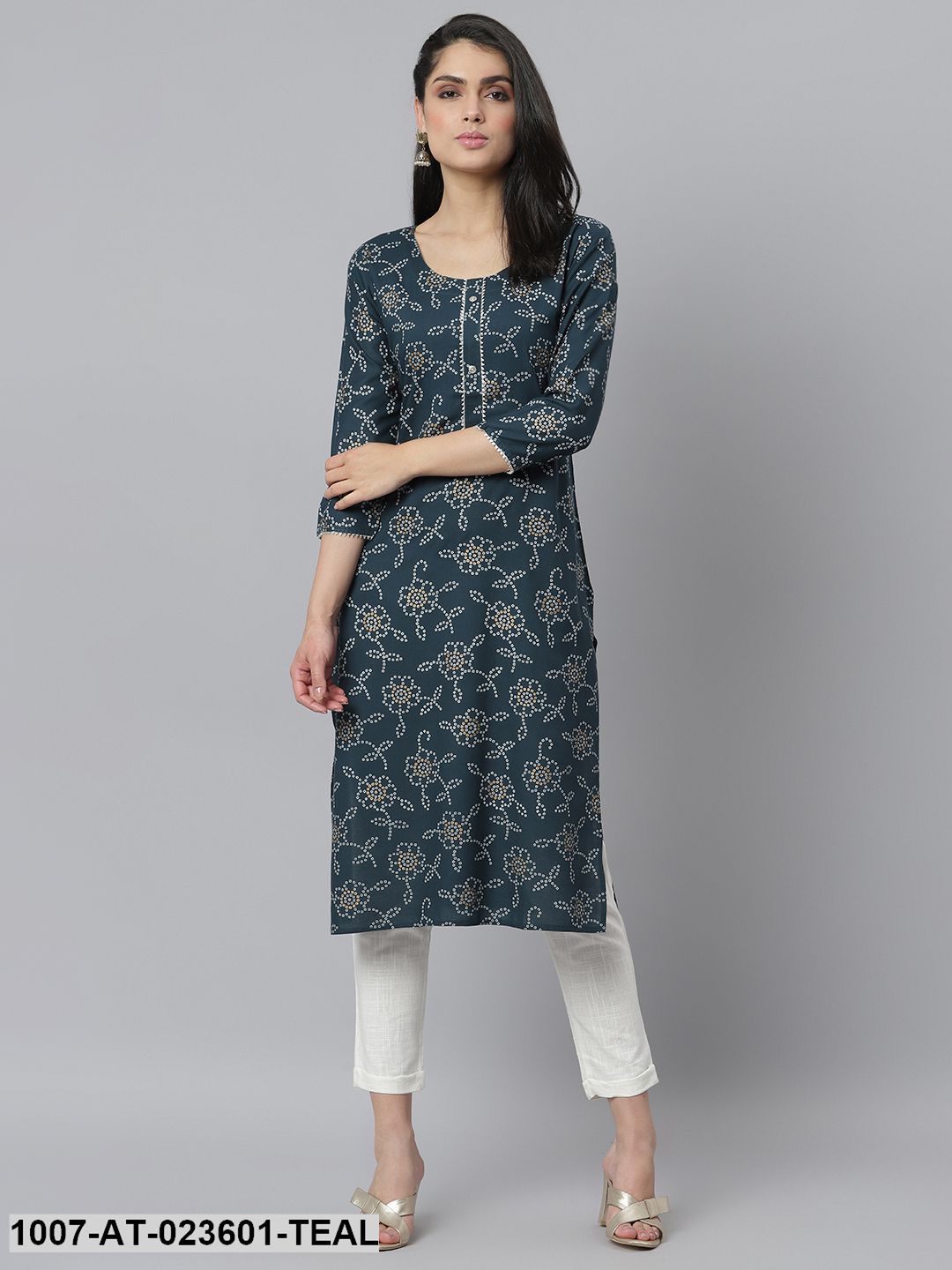 Women's Floral Printed Rayon Straight Kurta