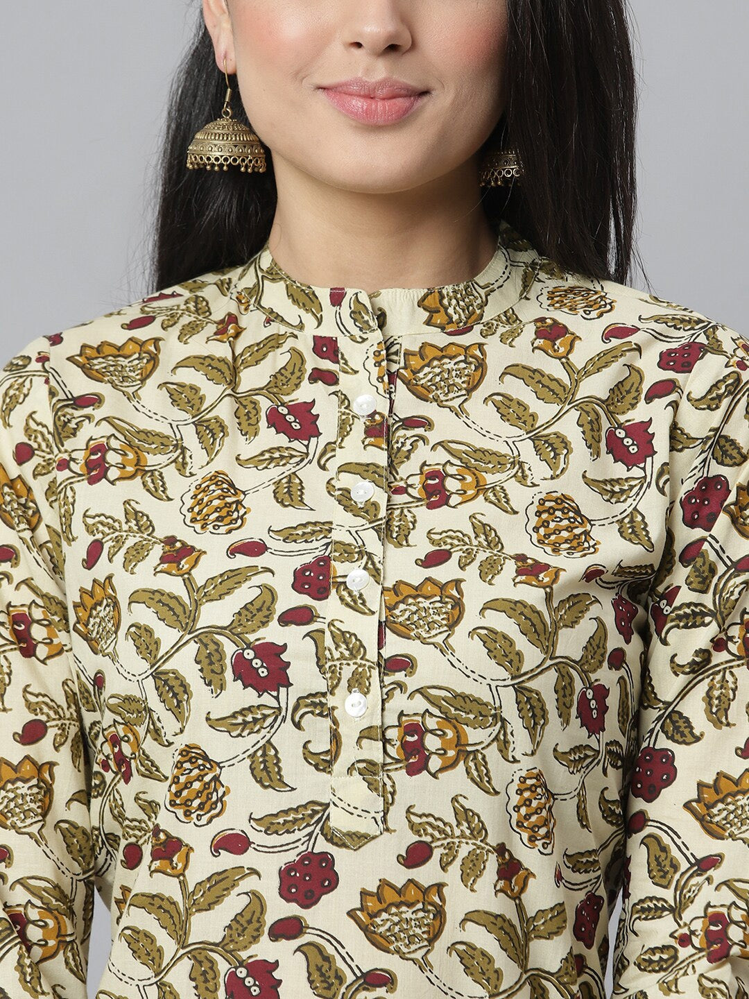 Women's Floral Printed Cotton Straight Kurta