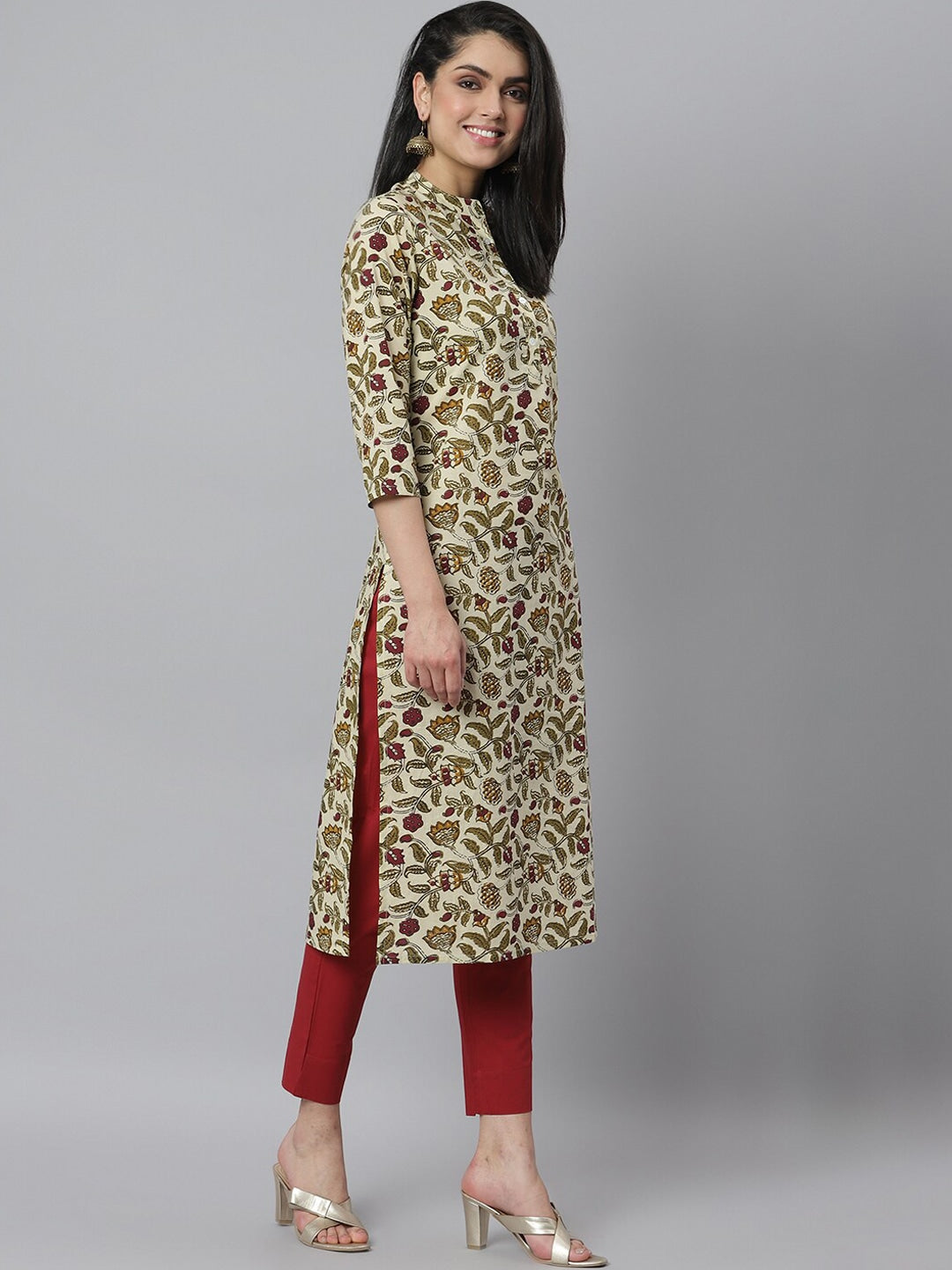 Women's Floral Printed Cotton Straight Kurta