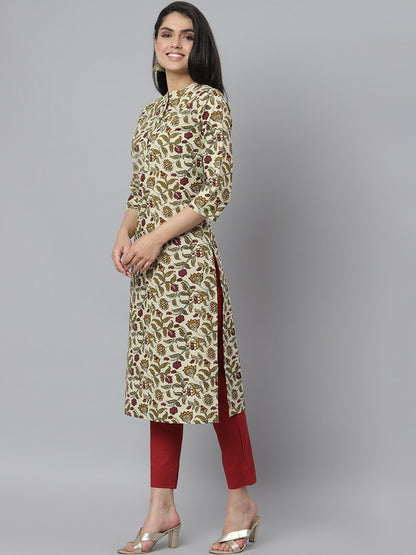 Women's Floral Printed Cotton Straight Kurta