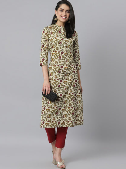 Women's Floral Printed Cotton Straight Kurta