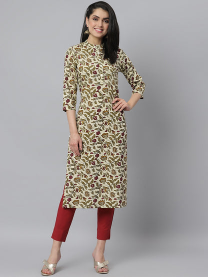 Women's Floral Printed Cotton Straight Kurta