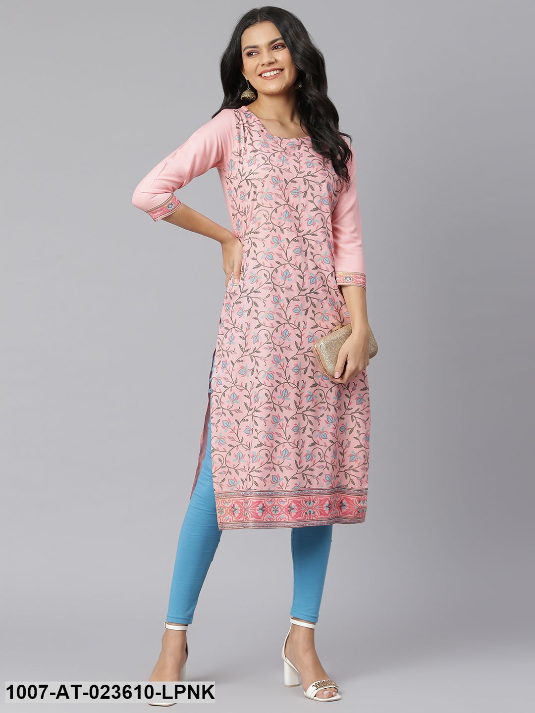 Women's Floral Printed Rayon Straight Kurta