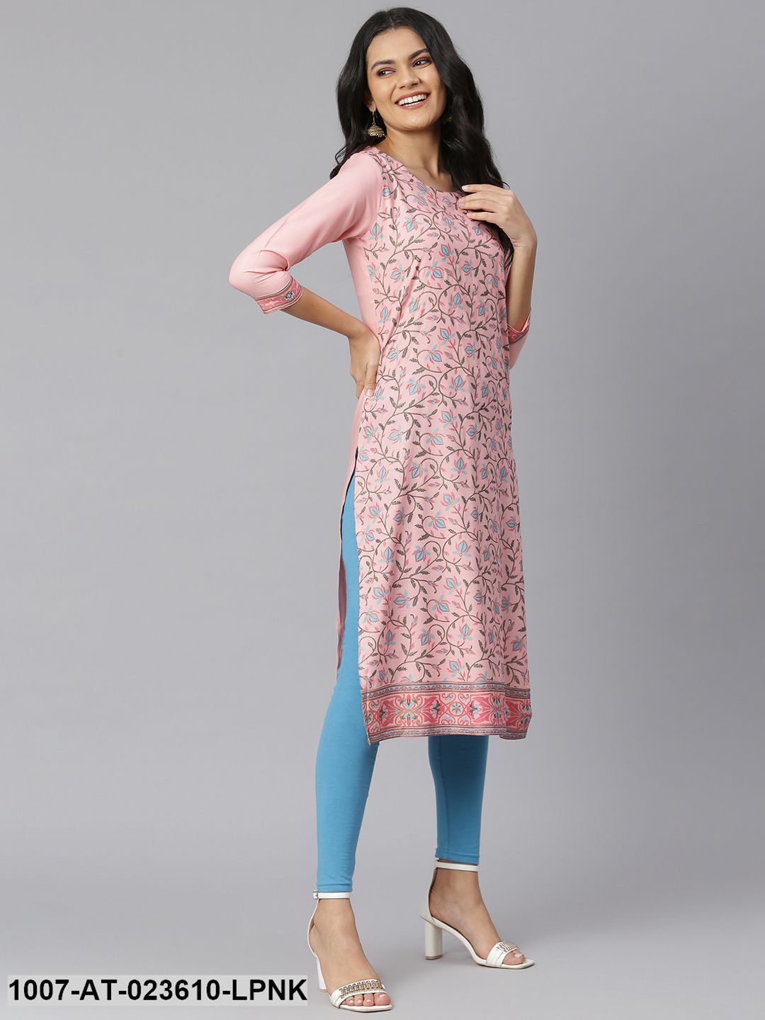 Women's Floral Printed Rayon Straight Kurta