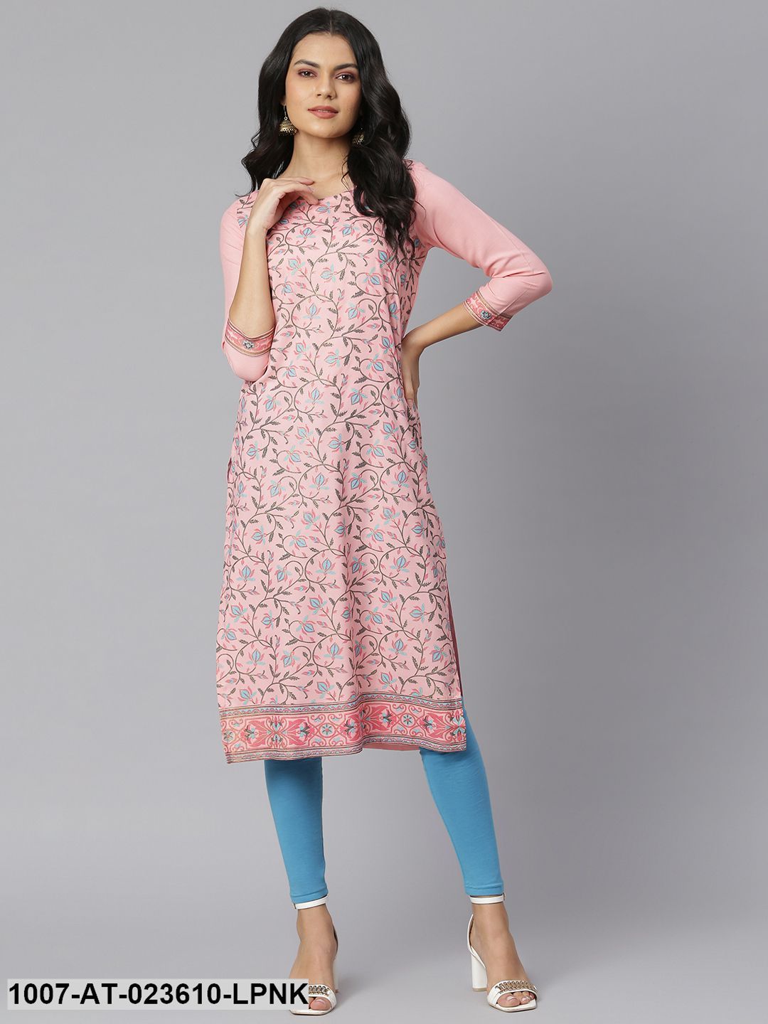 Women's Floral Printed Rayon Straight Kurta