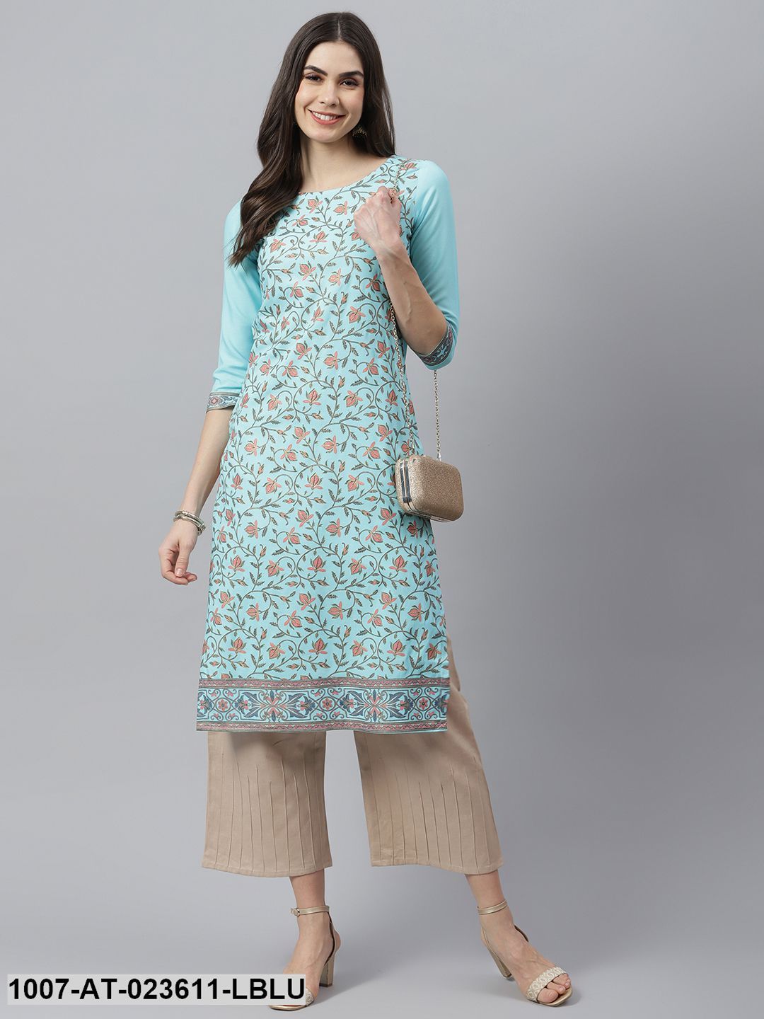 Women's Floral Printed Rayon Straight Kurta