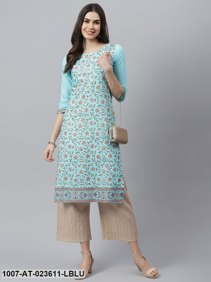 Women's Floral Printed Rayon Straight Kurta