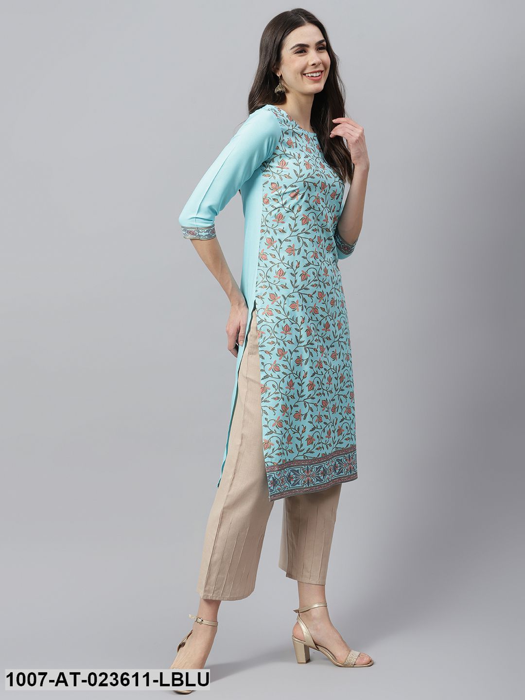 Women's Floral Printed Rayon Straight Kurta