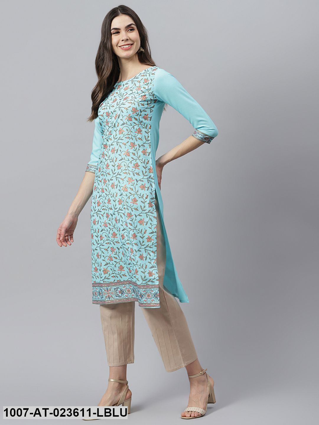 Women's Floral Printed Rayon Straight Kurta