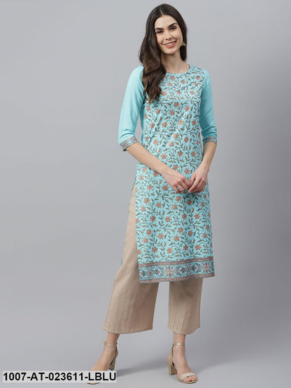 Women's Floral Printed Rayon Straight Kurta