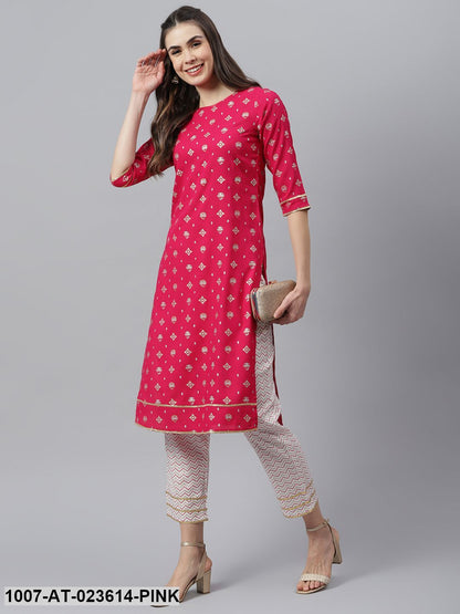 Women's Gold Printed Rayon Straight Kurta