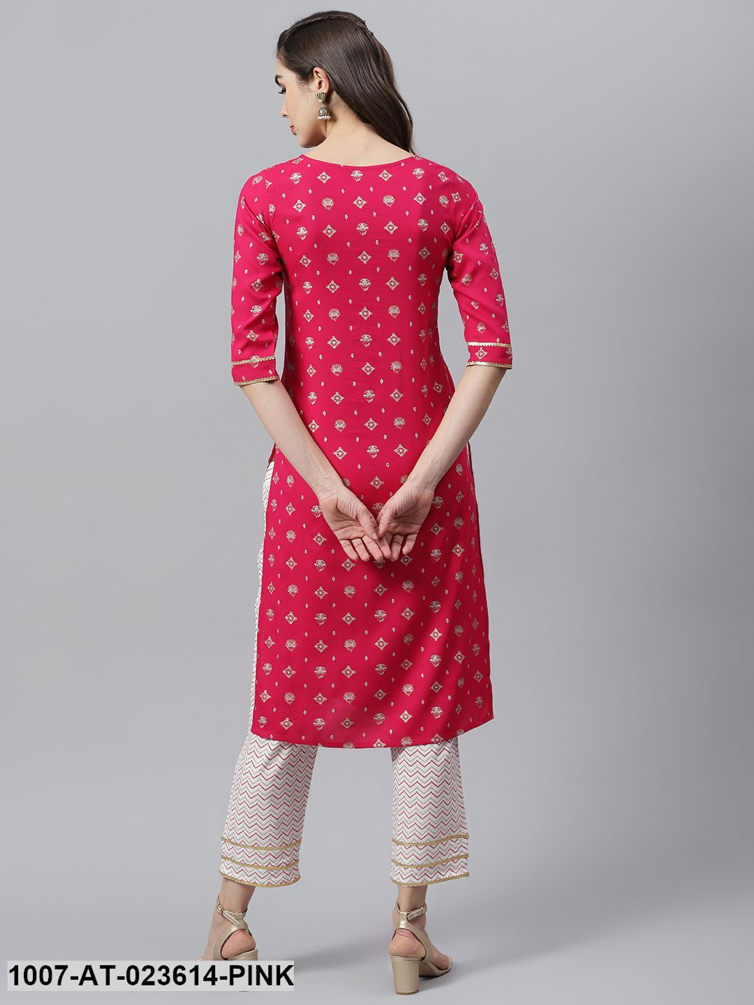 Women's Gold Printed Rayon Straight Kurta